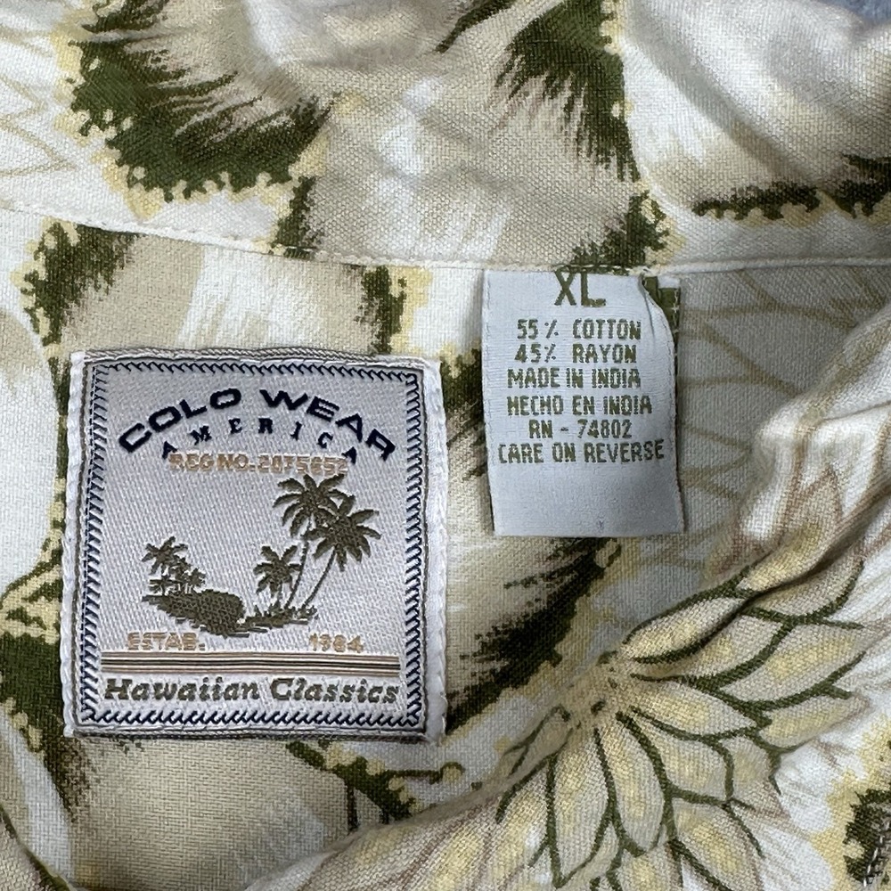 Colo Wear Hawaiian Shirt Mens XL Ivory Hibiscus Flower Aloha Cotton Rayon - Picture 2 of 7